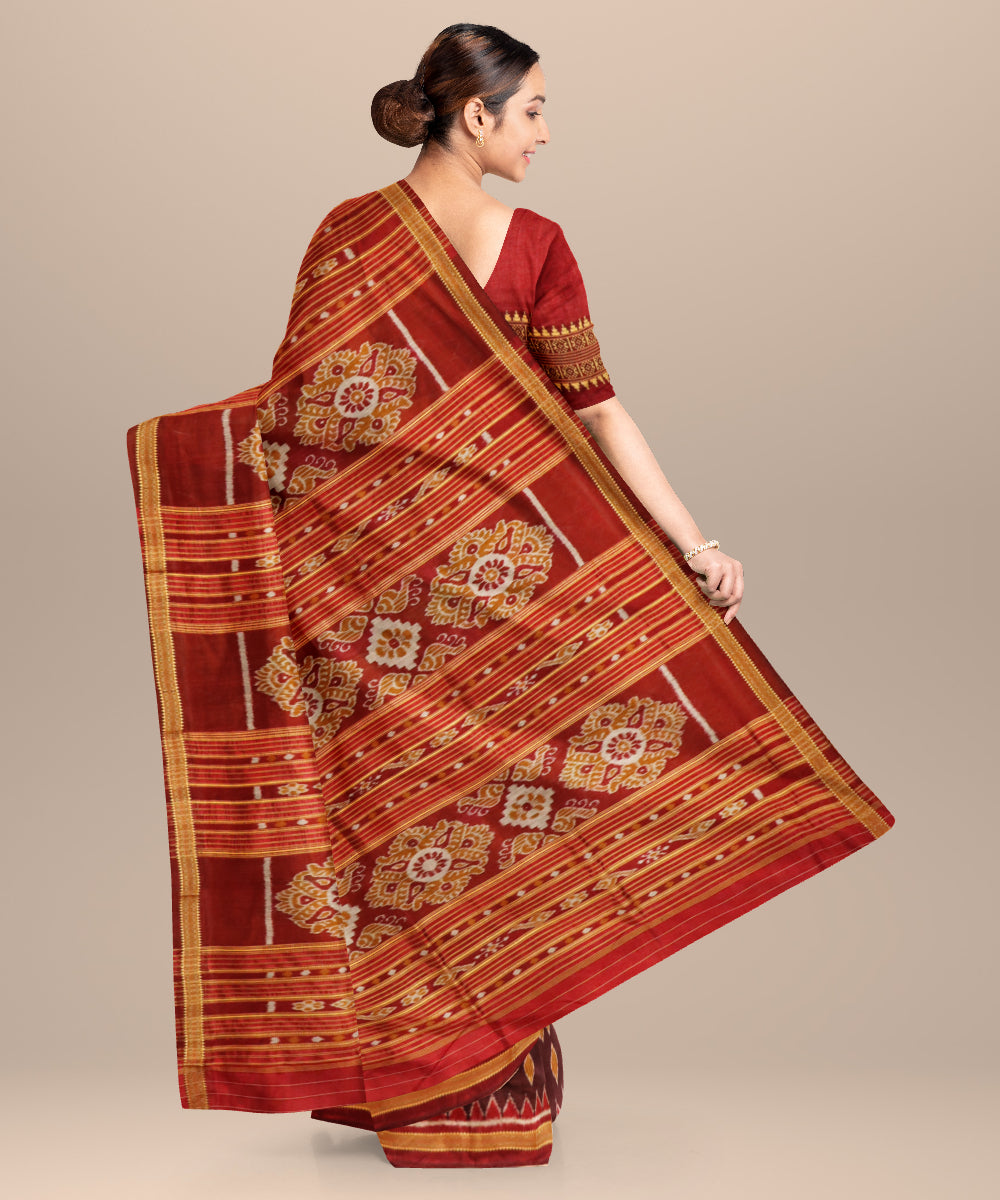 French puce bright maroon silk handloom khandua saree