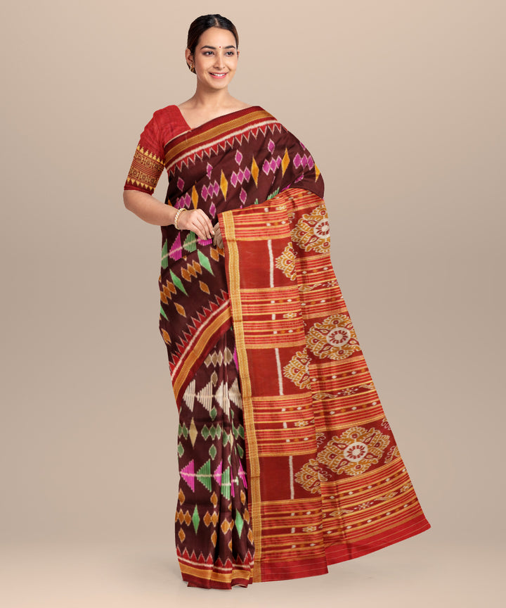 French puce bright maroon silk handloom khandua saree