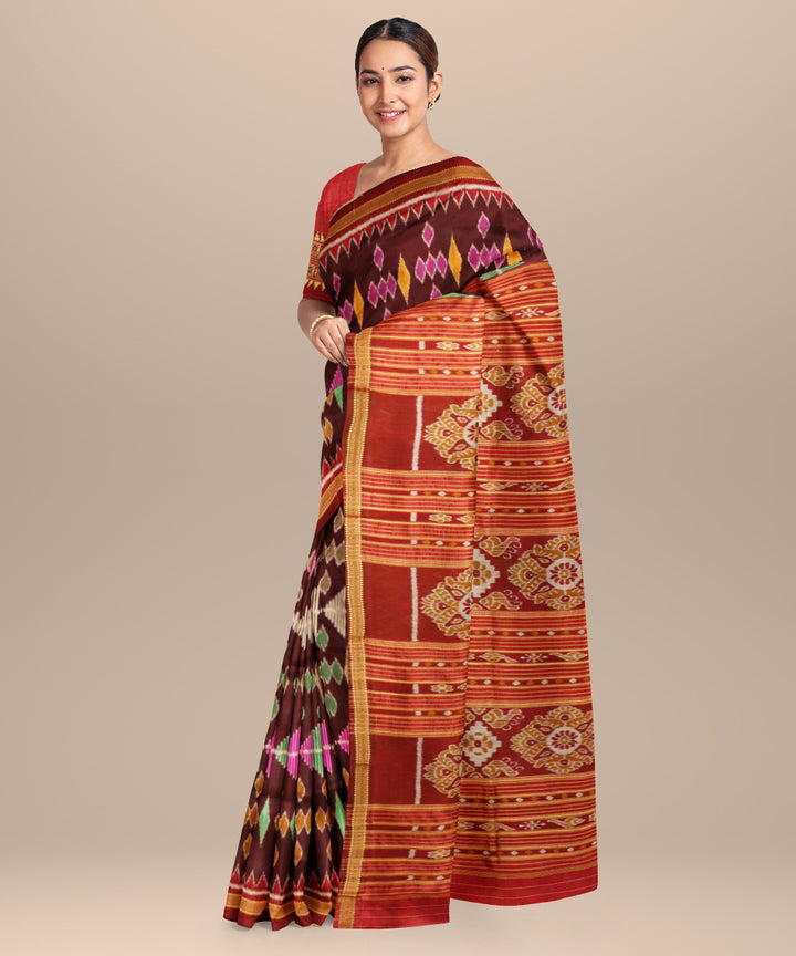 French puce bright maroon silk handloom khandua saree