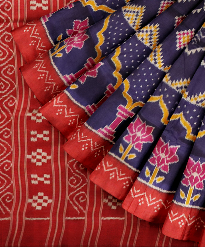 Egyptian blue dark red silk handloom khandua patli saree