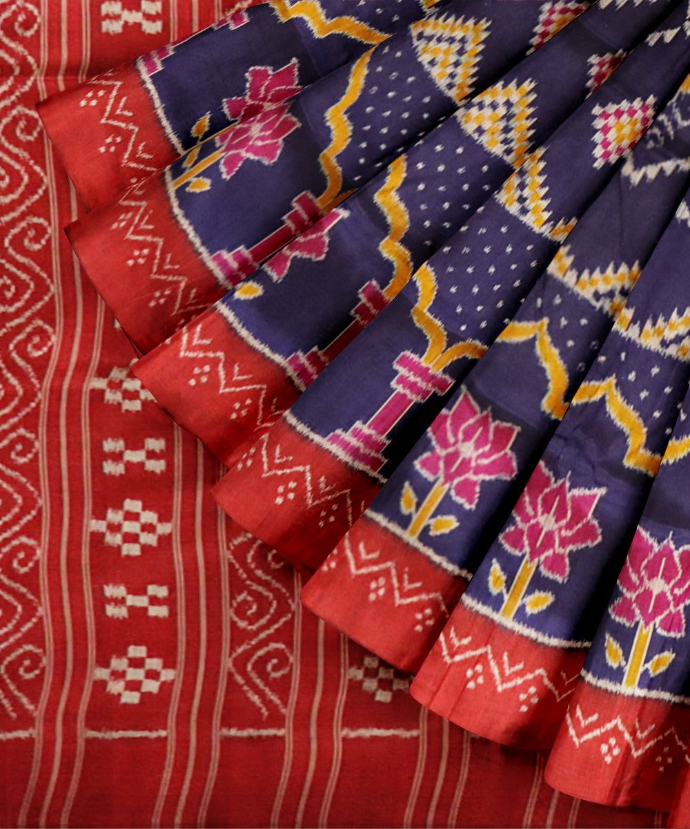 Egyptian blue dark red silk handloom khandua patli saree