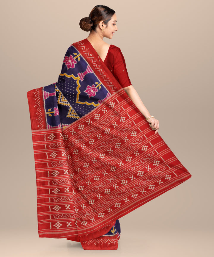 Egyptian blue dark red silk handloom khandua patli saree
