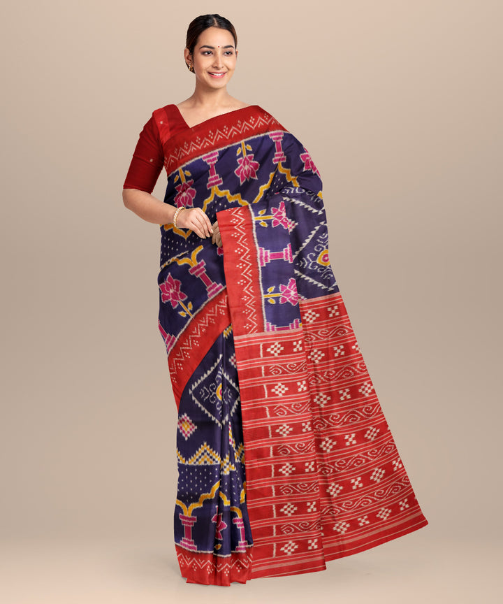 Egyptian blue dark red silk handloom khandua patli saree