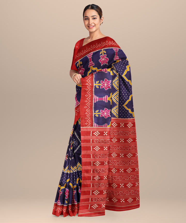 Egyptian blue dark red silk handloom khandua patli saree