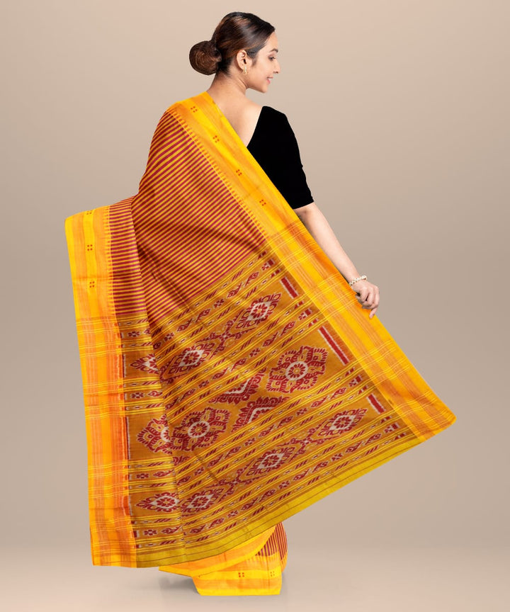 Multicolor fluorescent orange silk handloom khandua saree