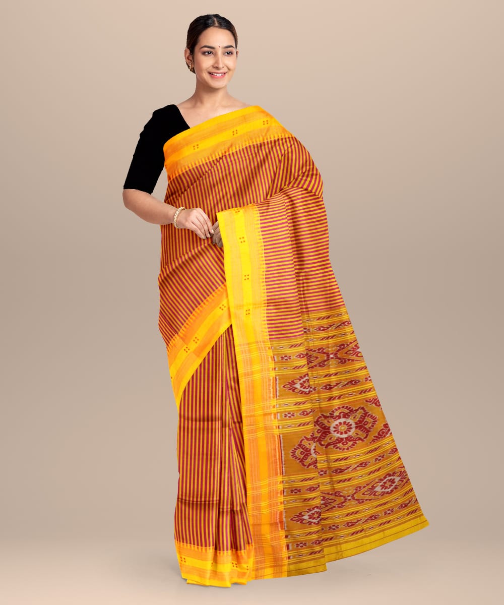 Multicolor fluorescent orange silk handloom khandua saree