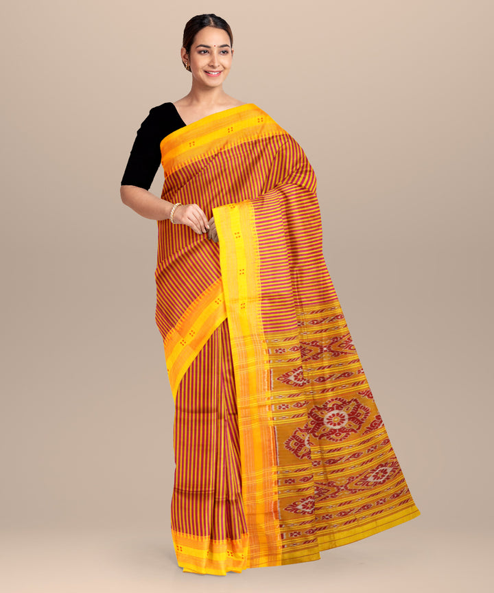 Multicolor fluorescent orange silk handloom khandua saree