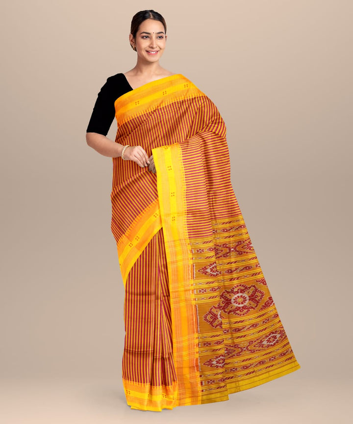 Multicolor fluorescent orange silk handloom khandua saree