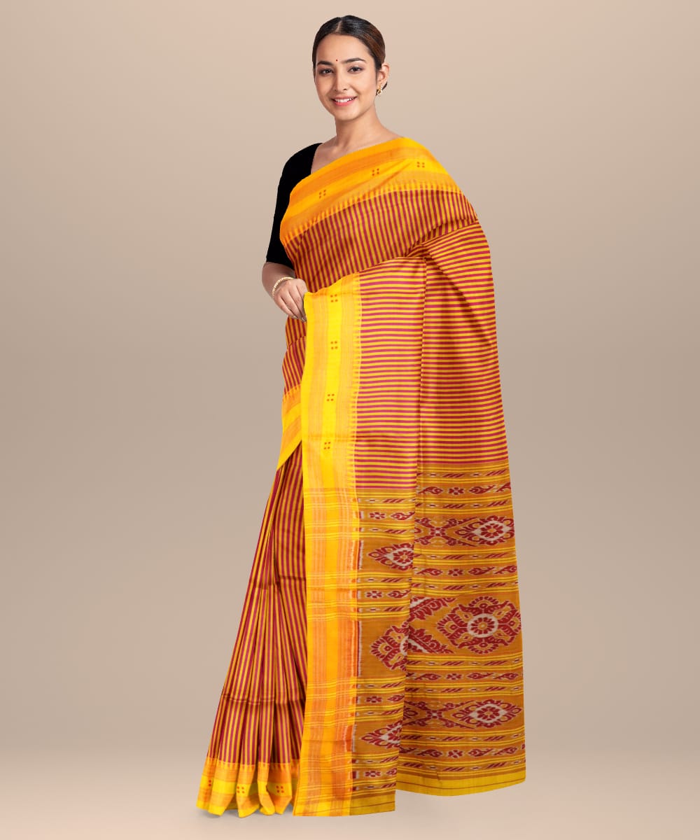 Multicolor fluorescent orange silk handloom khandua saree