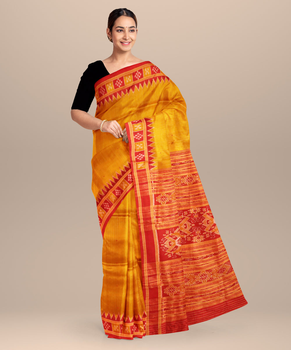 Fulvous dark red silk handloom khandua saree