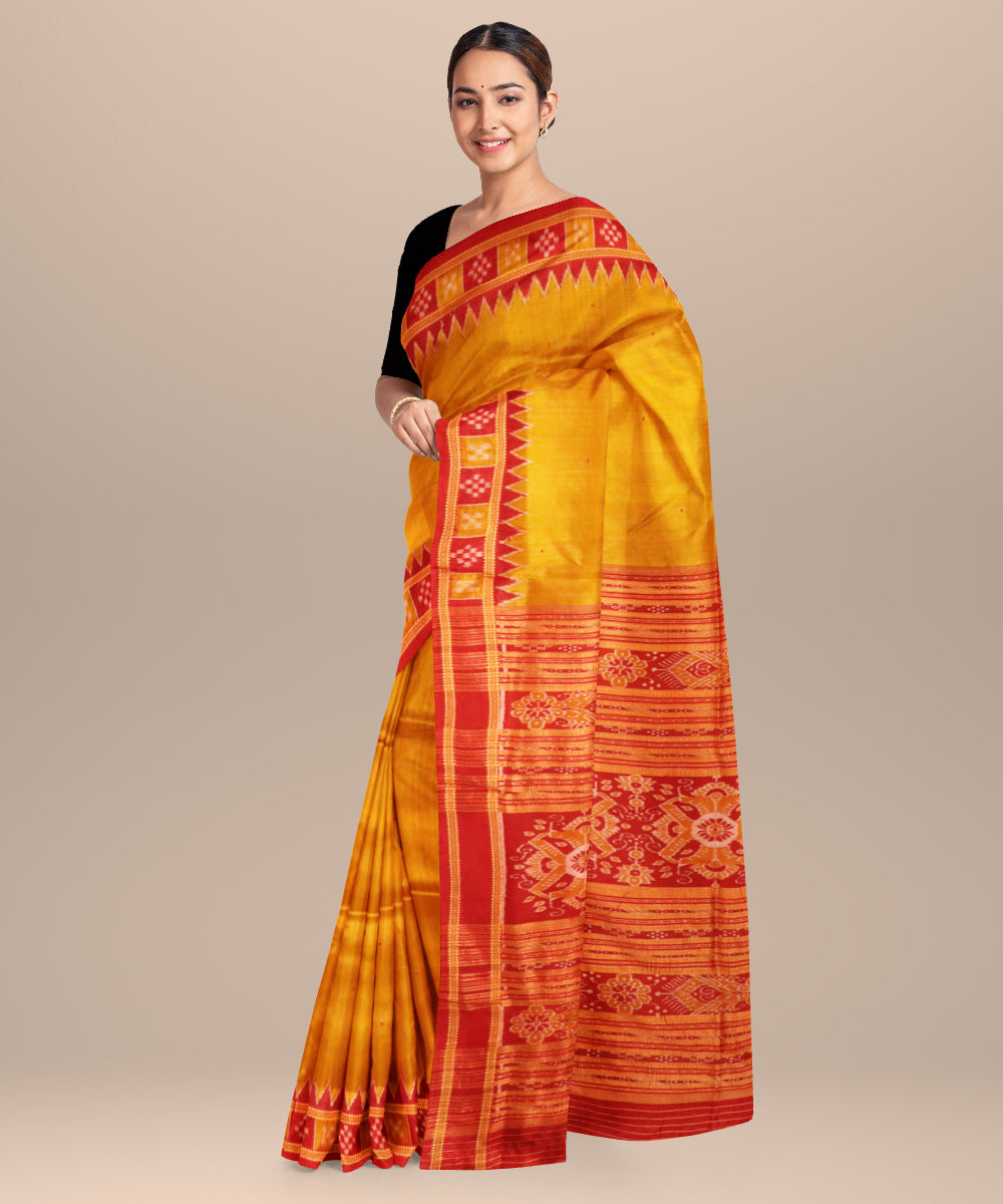 Fulvous dark red silk handloom khandua saree