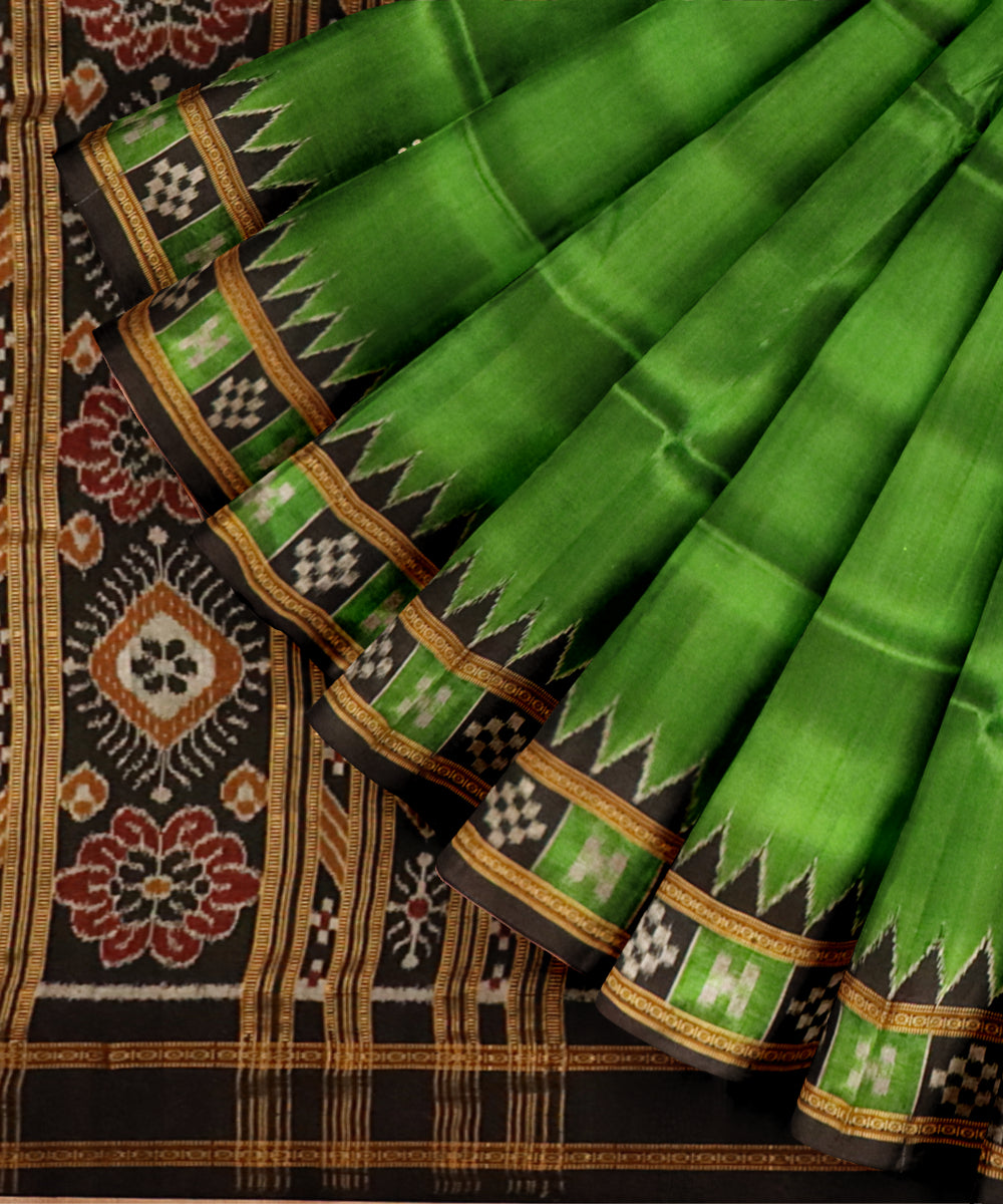 Forest green black silk handloom khandua saree