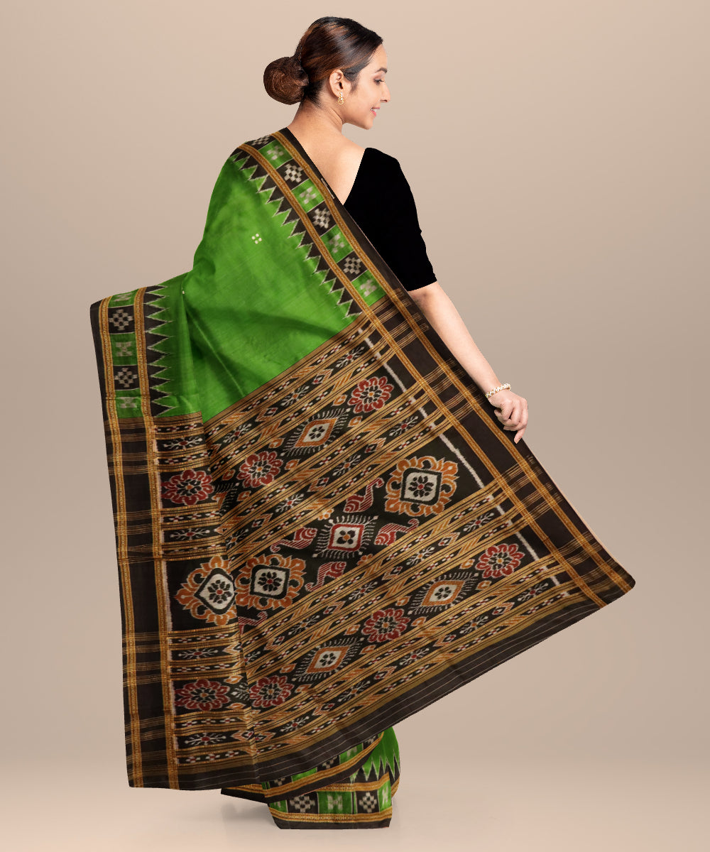 Forest green black silk handloom khandua saree