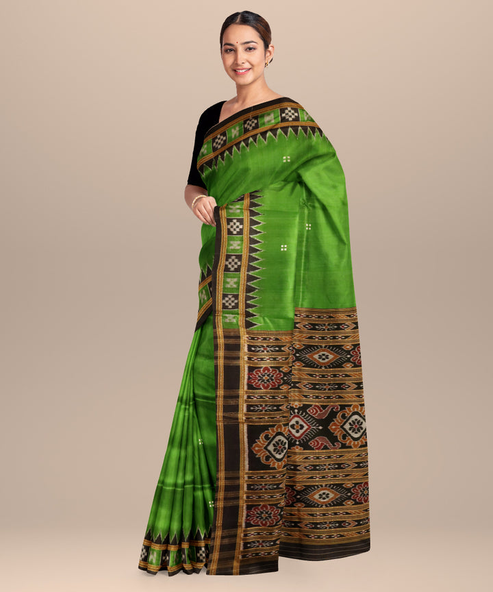 Forest green black silk handloom khandua saree