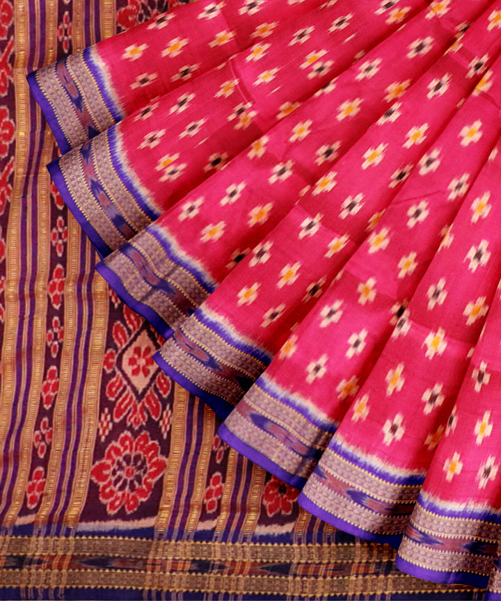 Pink egyptian blue silk handloom khandua saree
