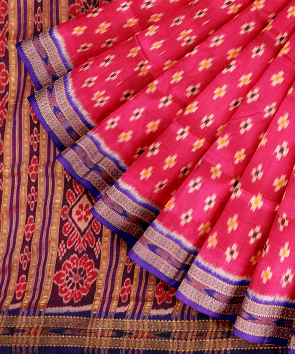 Pink egyptian blue silk handloom khandua saree