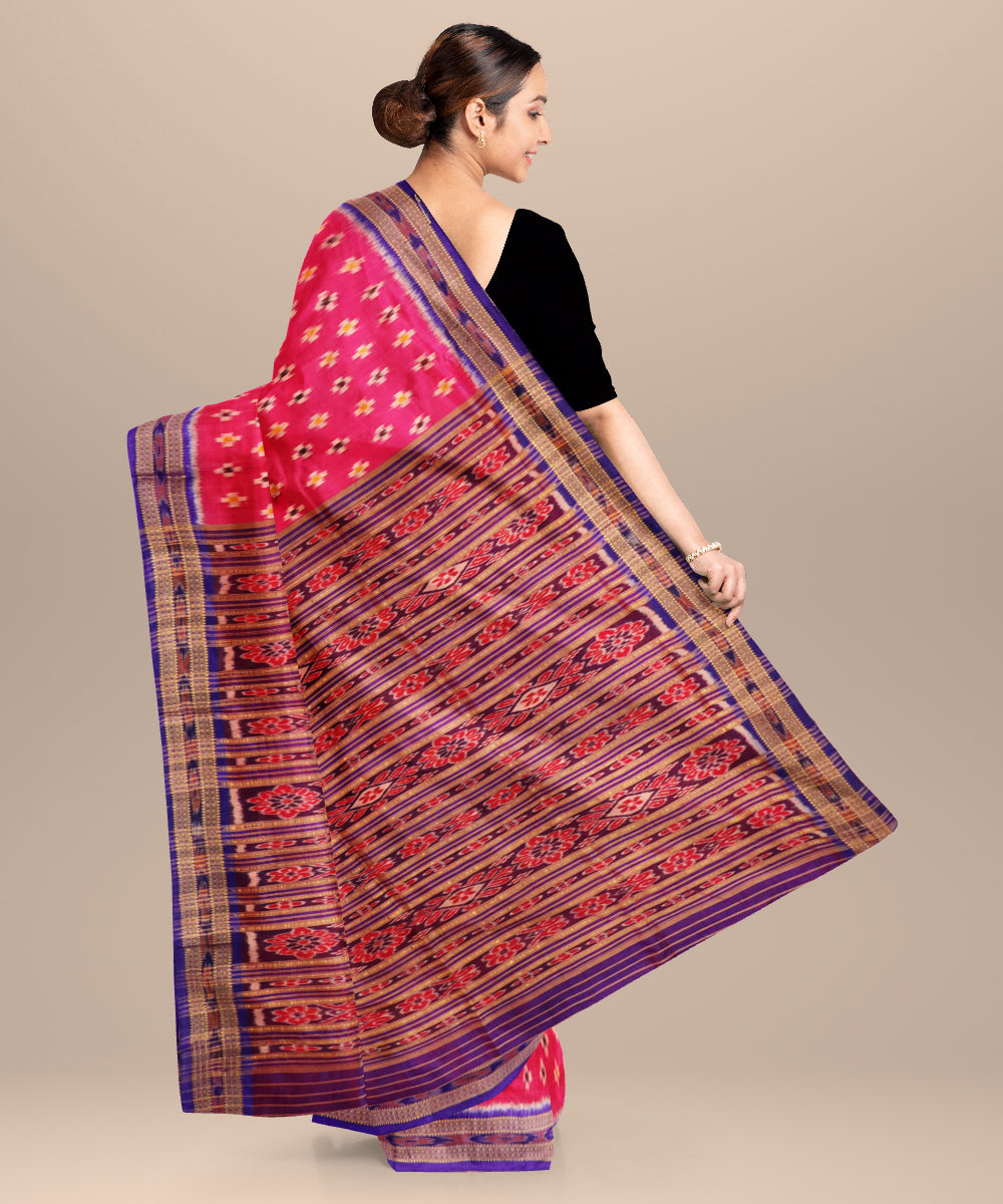 Pink egyptian blue silk handloom khandua saree