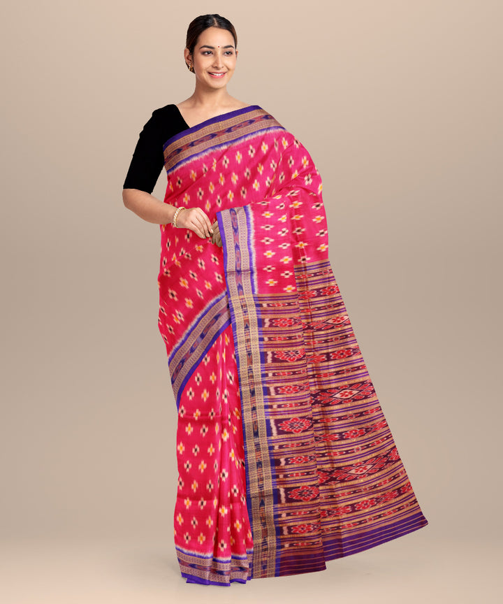 Pink egyptian blue silk handloom khandua saree