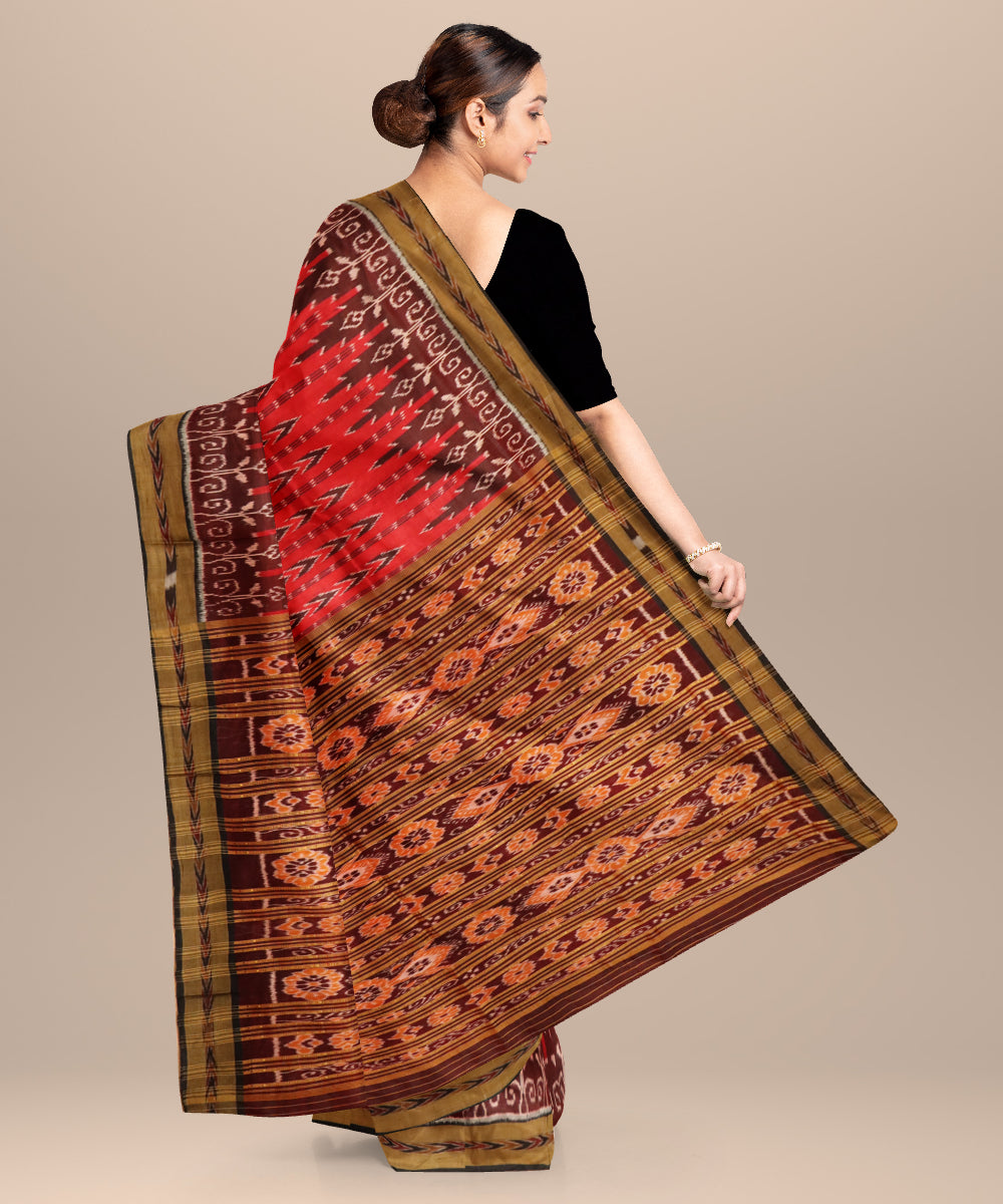Red black handloom khandua silk saree
