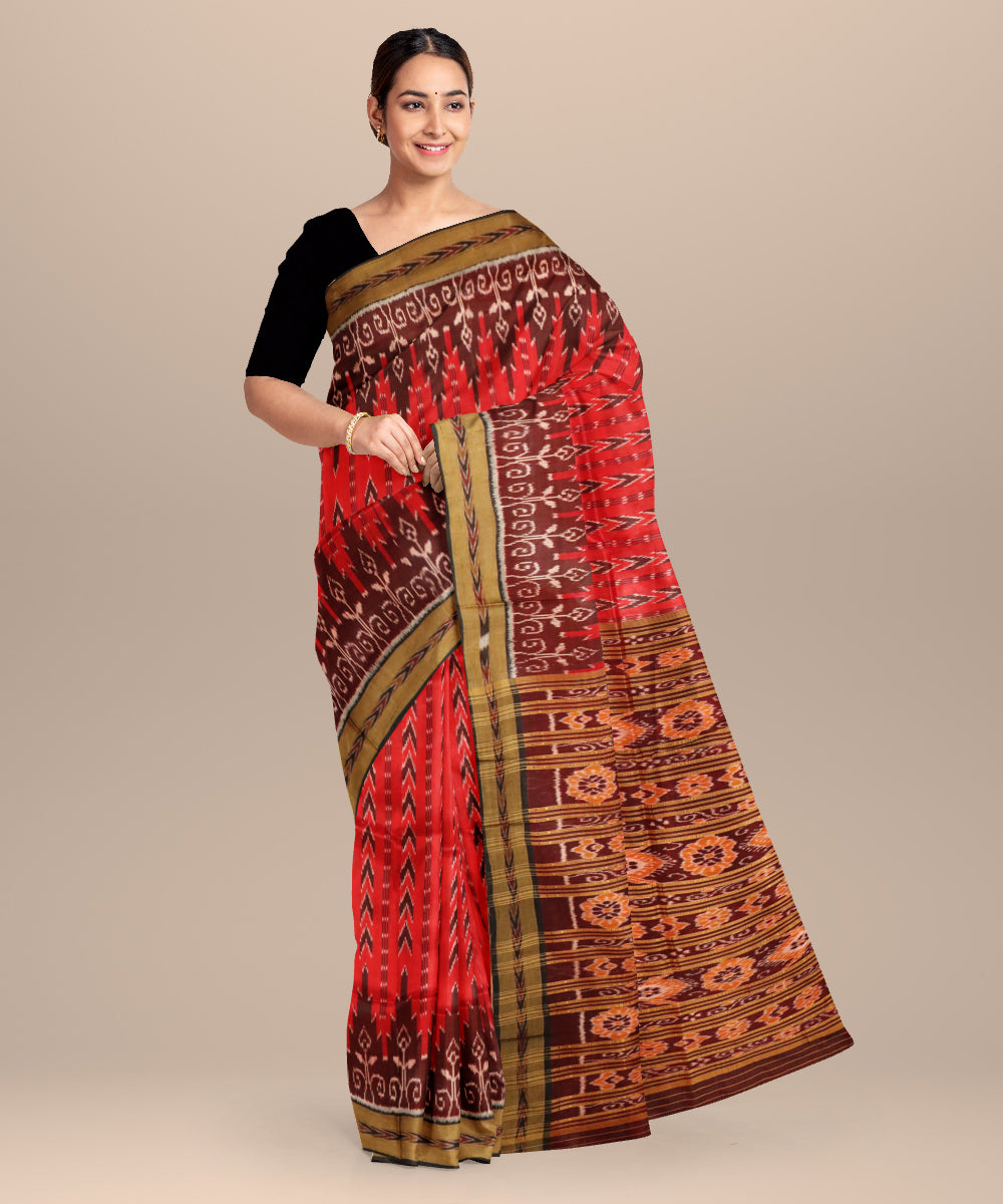 Red black handloom khandua silk saree