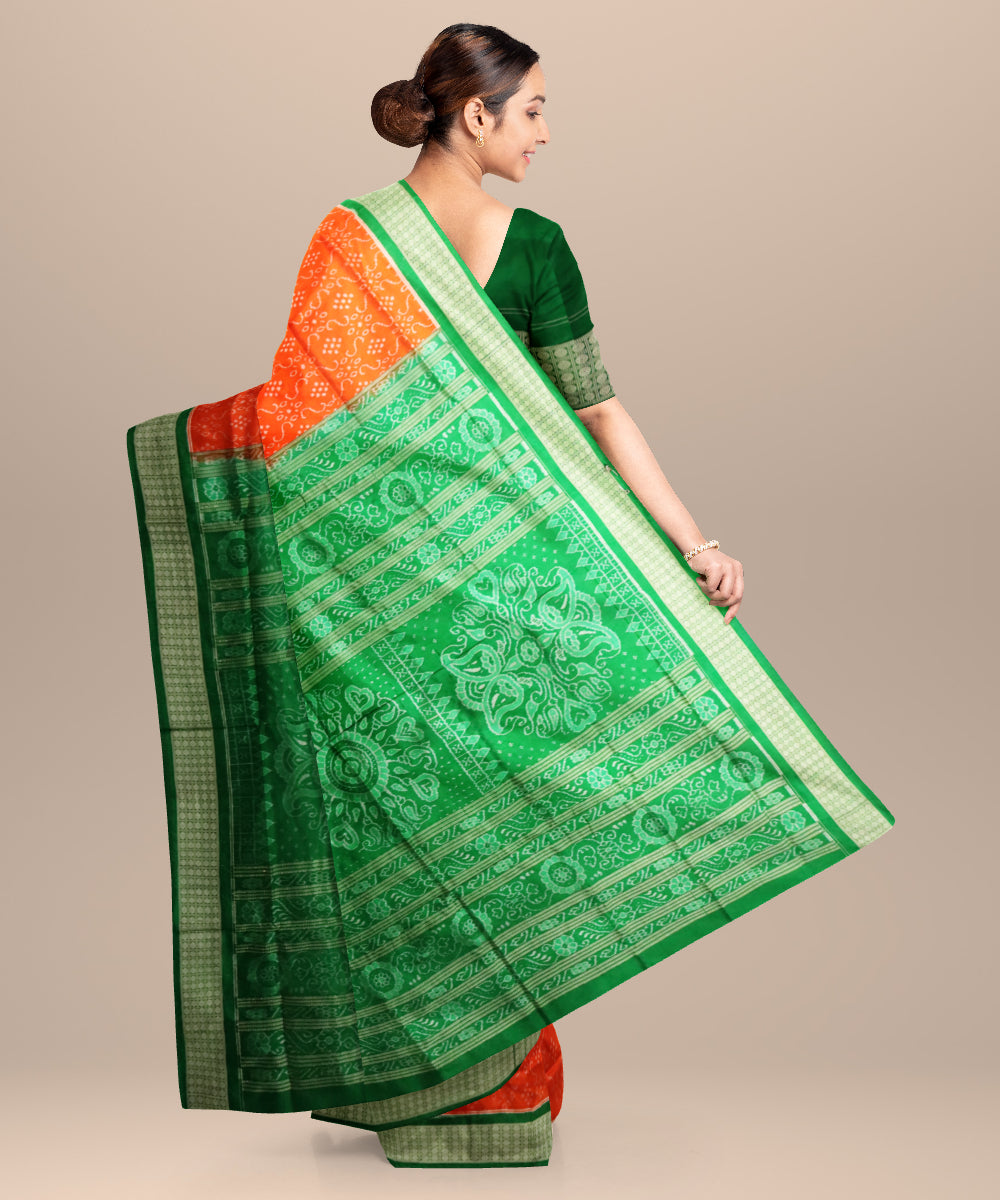 Orange deep moss green silk handloom sambalpuri saree