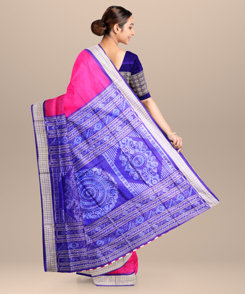 Multicolor dark blue patli silk handloom sambalpuri saree