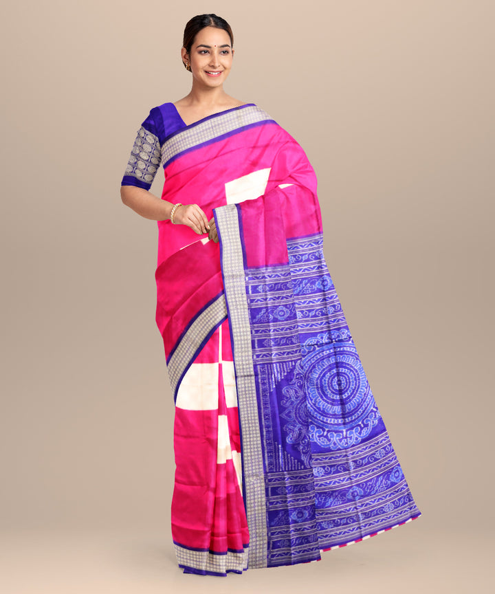 Multicolor dark blue patli silk handloom sambalpuri saree