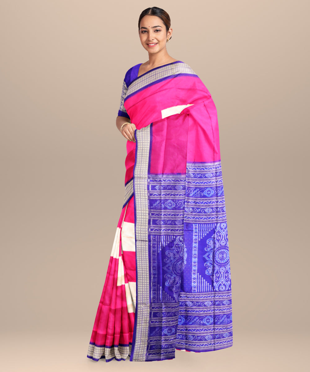 Multicolor dark blue patli silk handloom sambalpuri saree