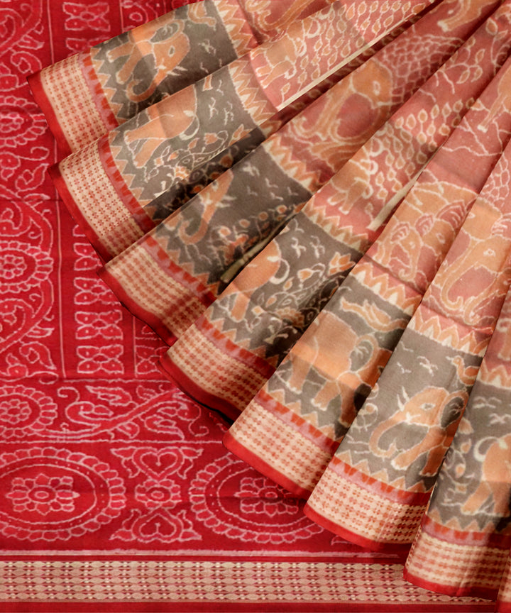 Beige maroon silk handloom sambalpuri saree
