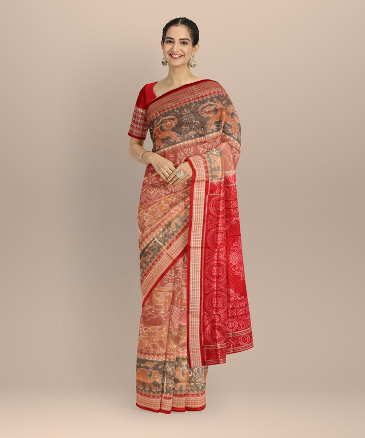 Beige maroon silk handloom sambalpuri saree