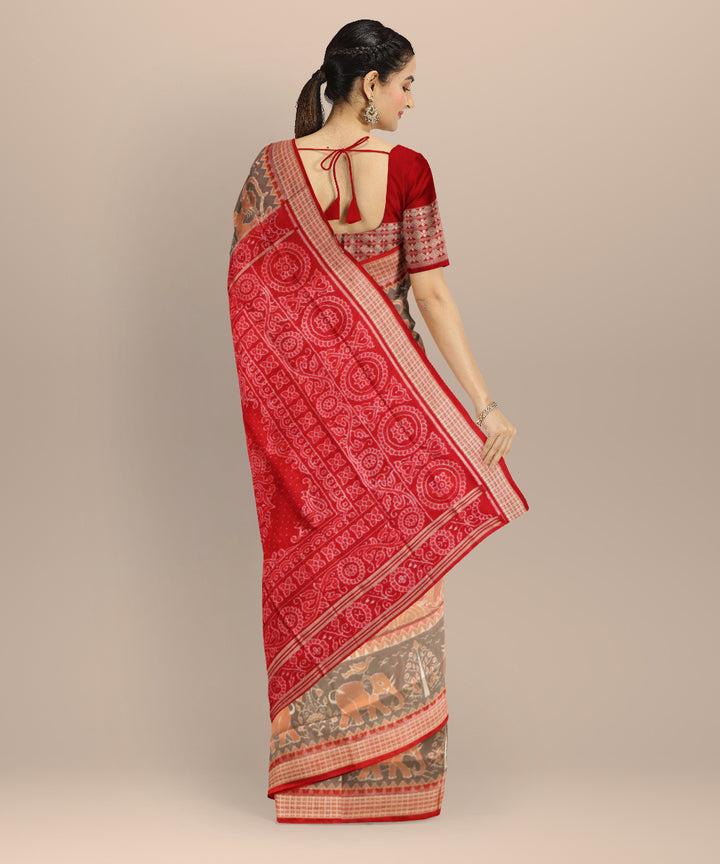 Beige maroon silk handloom sambalpuri saree