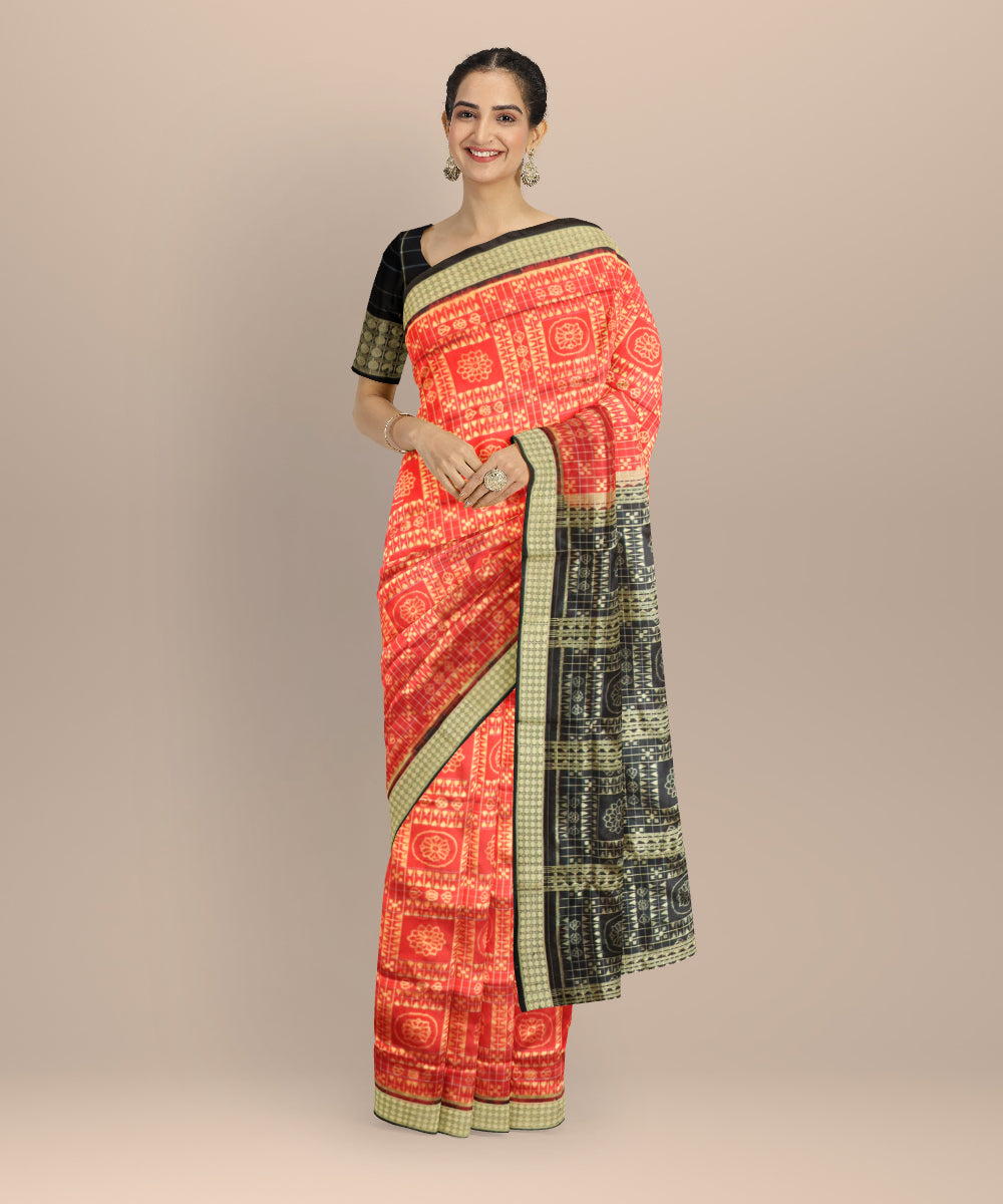 Red black silk handloom sambalpuri saree