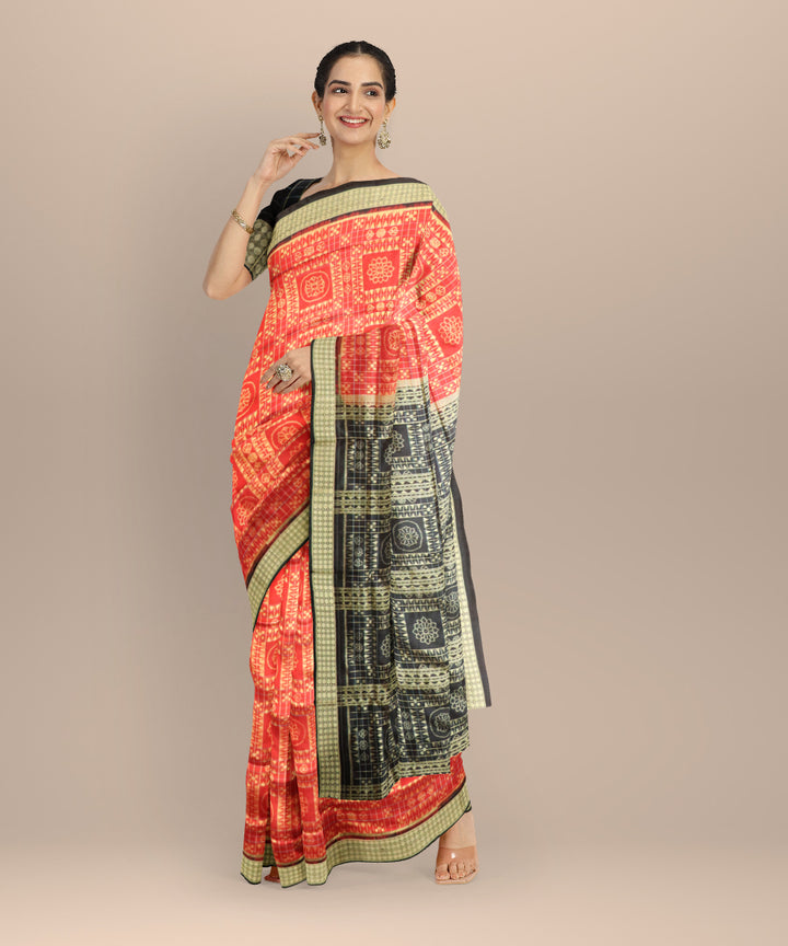 Red black silk handloom sambalpuri saree
