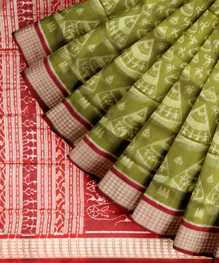 Cyan green carmine silk handloom sambalpuri saree