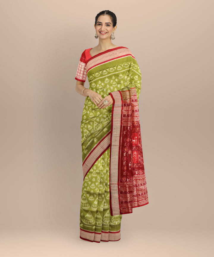 Cyan green carmine silk handloom sambalpuri saree