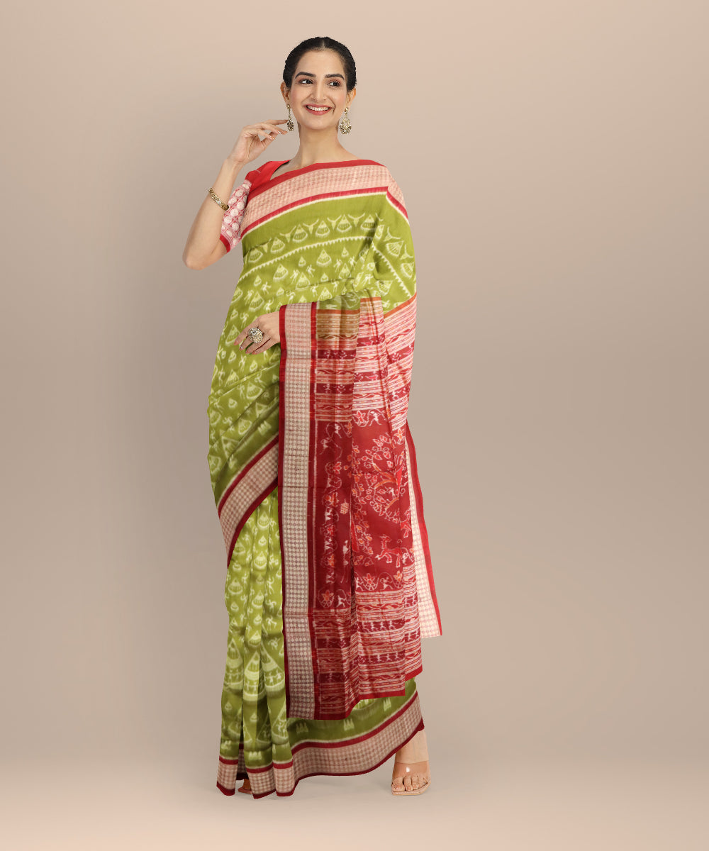 Cyan green carmine silk handloom sambalpuri saree