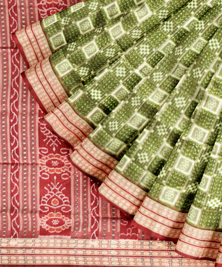 Multicolor light green carmine silk handloom sambalpuri saree