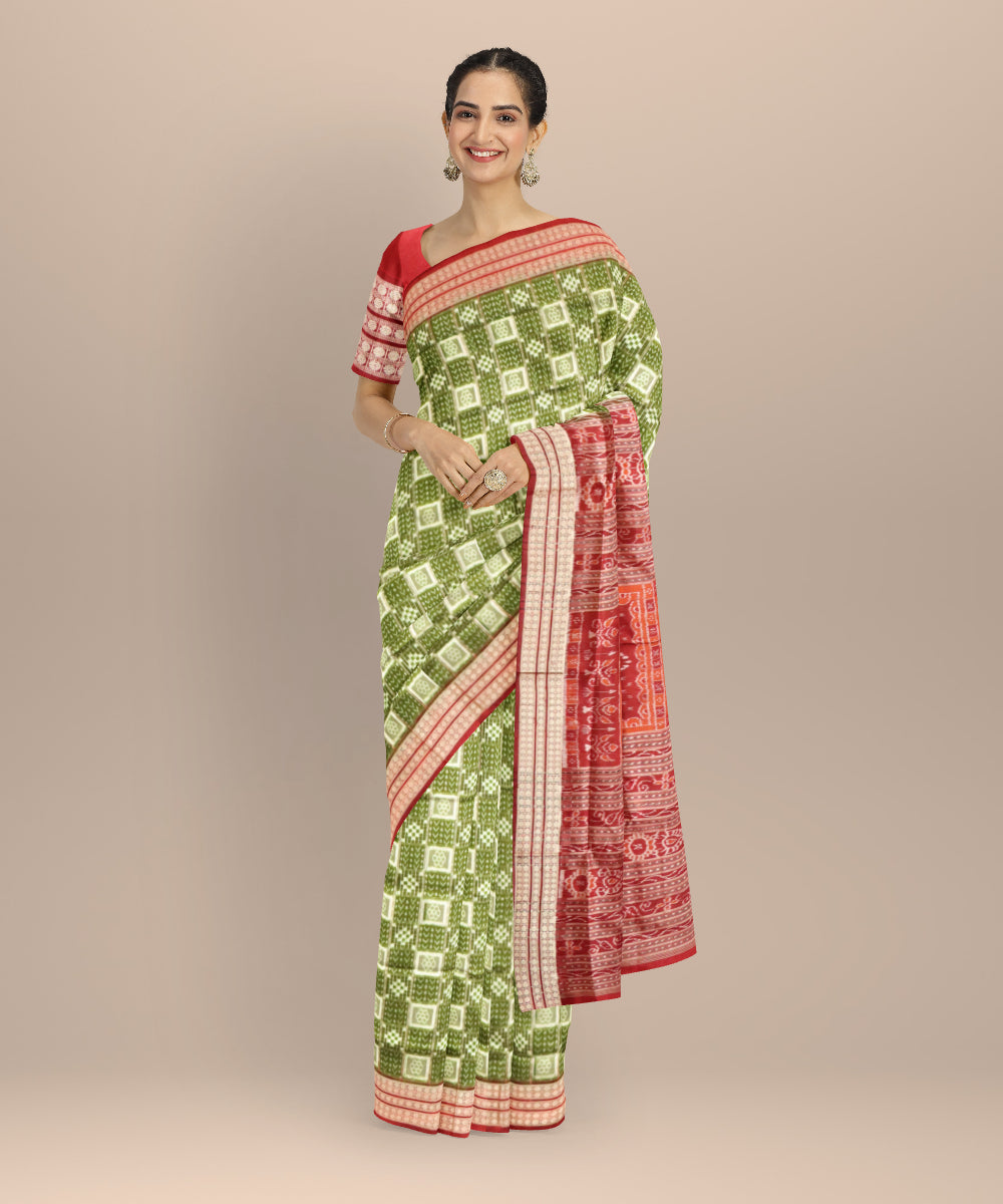 Multicolor light green carmine silk handloom sambalpuri saree