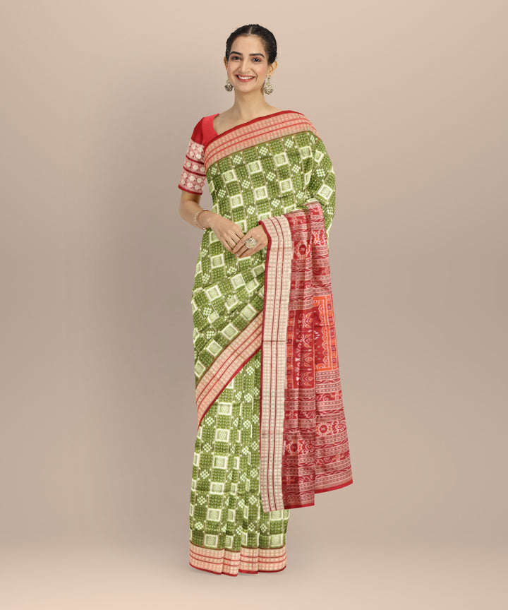 Multicolor light green carmine silk handloom sambalpuri saree
