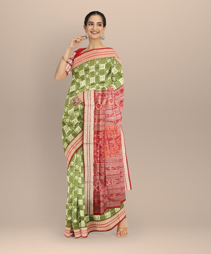 Multicolor light green carmine silk handloom sambalpuri saree