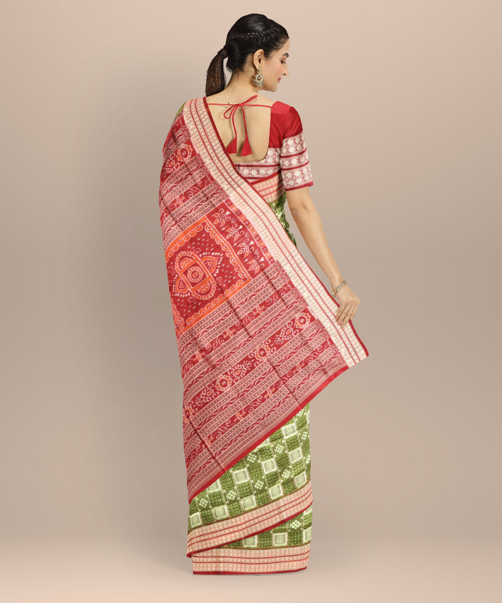 Multicolor light green carmine silk handloom sambalpuri saree