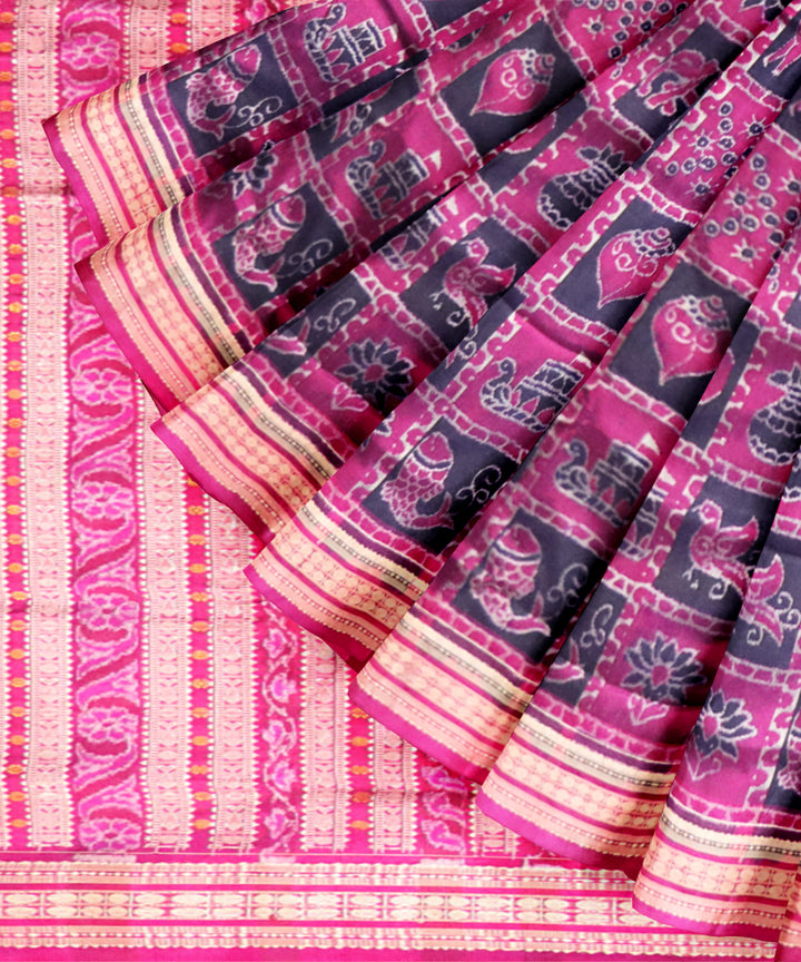 Multicolor dark magenta handloom sambalpuri silk saree