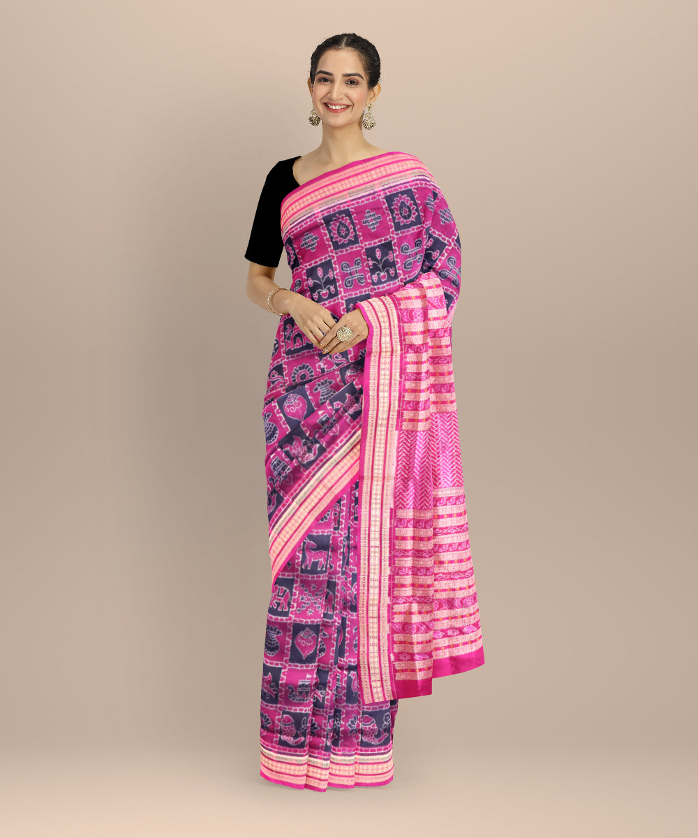 Multicolor dark magenta handloom sambalpuri silk saree