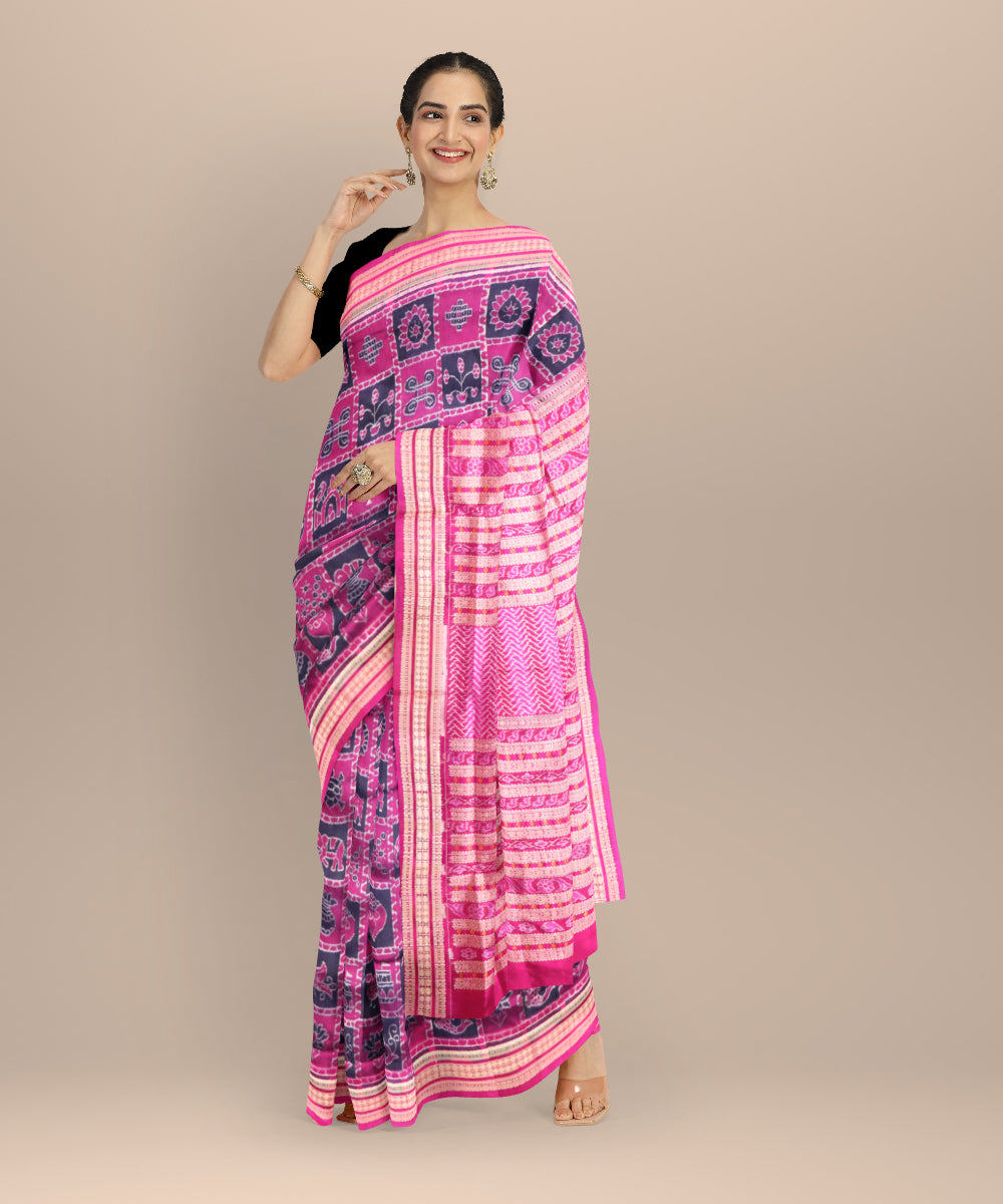 Multicolor dark magenta handloom sambalpuri silk saree