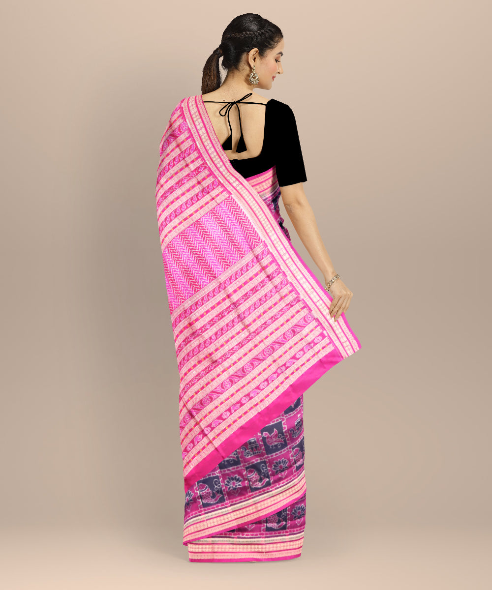 Multicolor dark magenta handloom sambalpuri silk saree