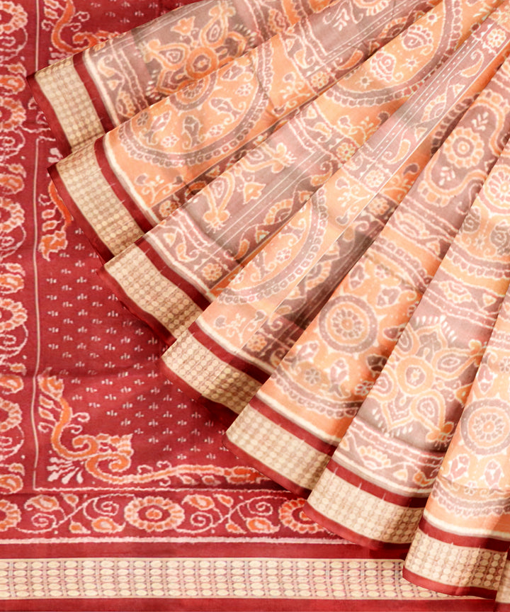 Multicolor carmine handloom silk sambalpuri saree