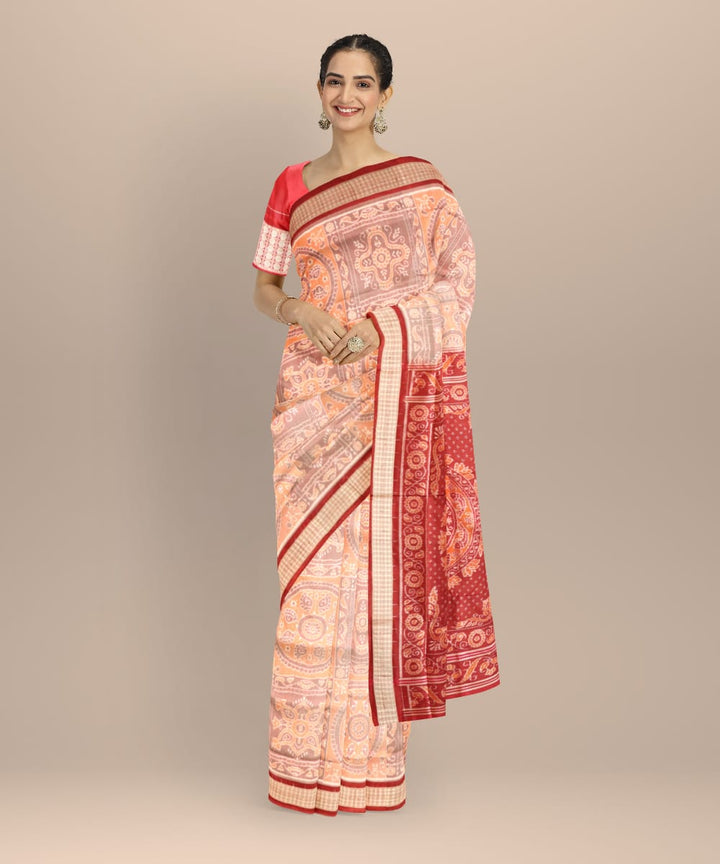 Multicolor carmine handloom silk sambalpuri saree