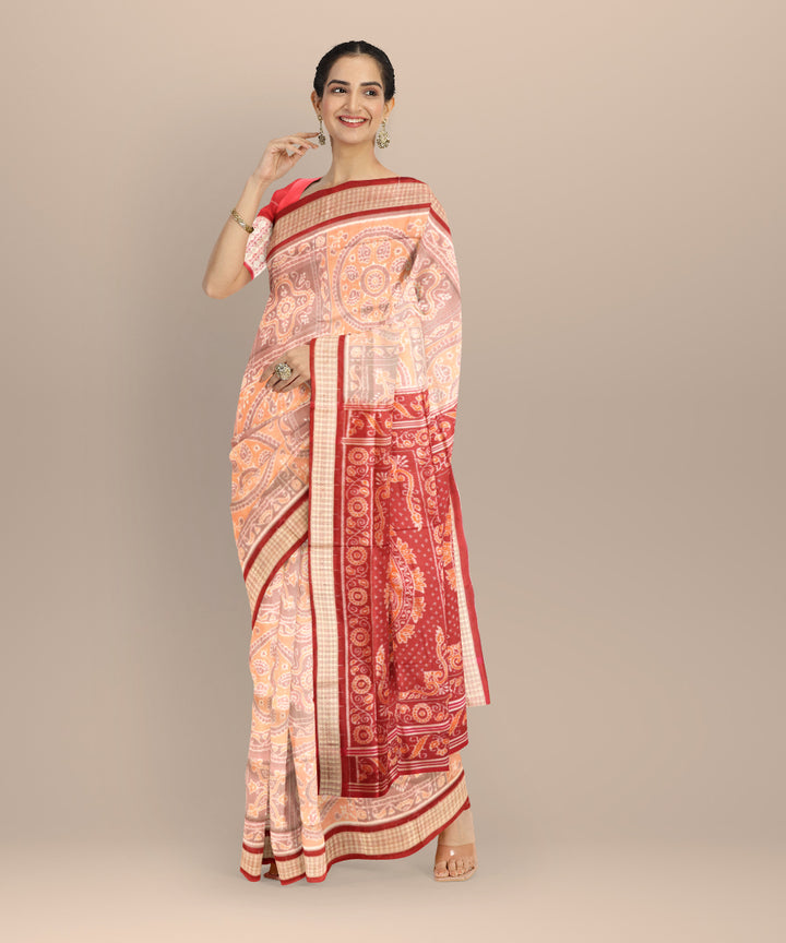Multicolor carmine handloom silk sambalpuri saree