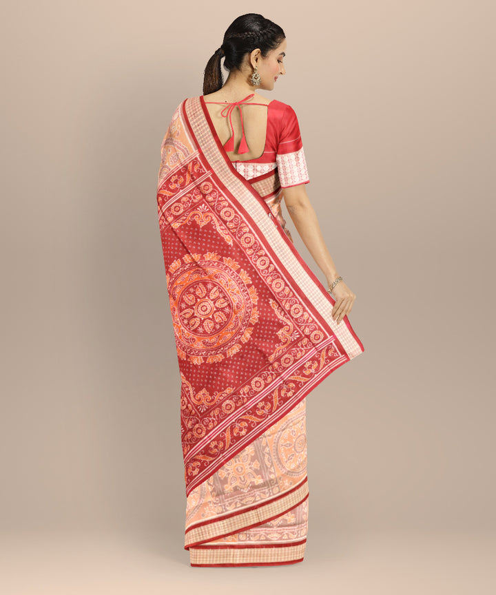 Multicolor carmine handloom silk sambalpuri saree