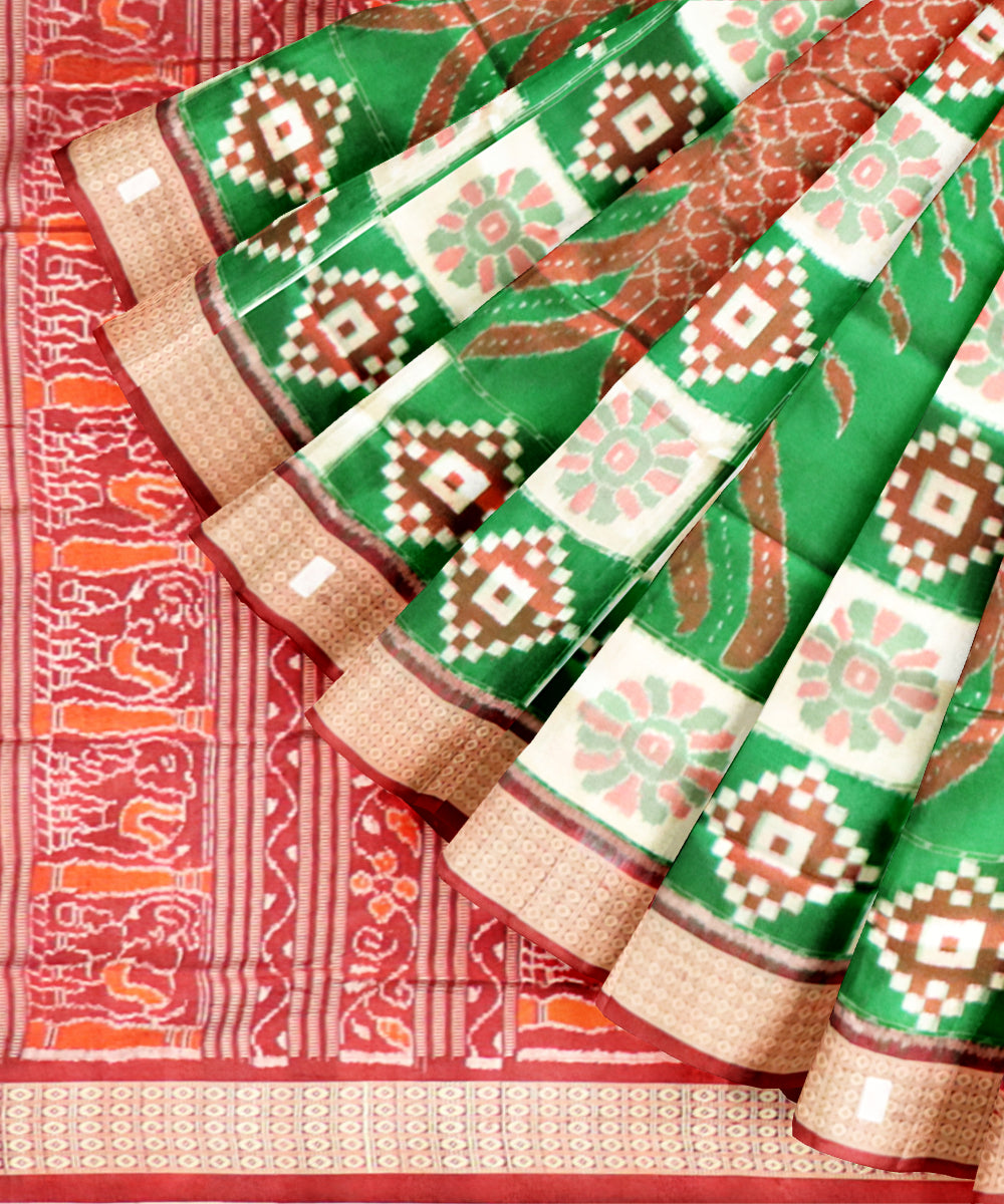 Multicolor carmine silk handloom sambalpuri saree